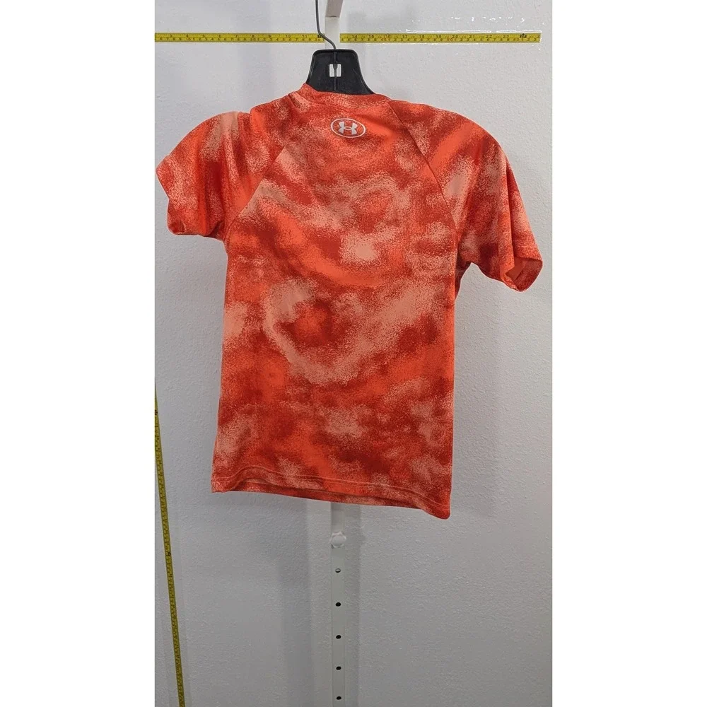 Under Armour Boys Orange Camo Print Athletic Performance T-Shirt Logo YMD Medium